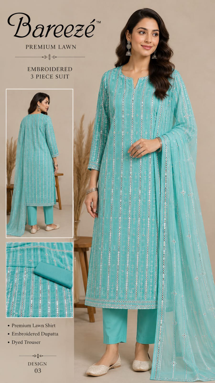 Bareeze Lawn 3piece suit